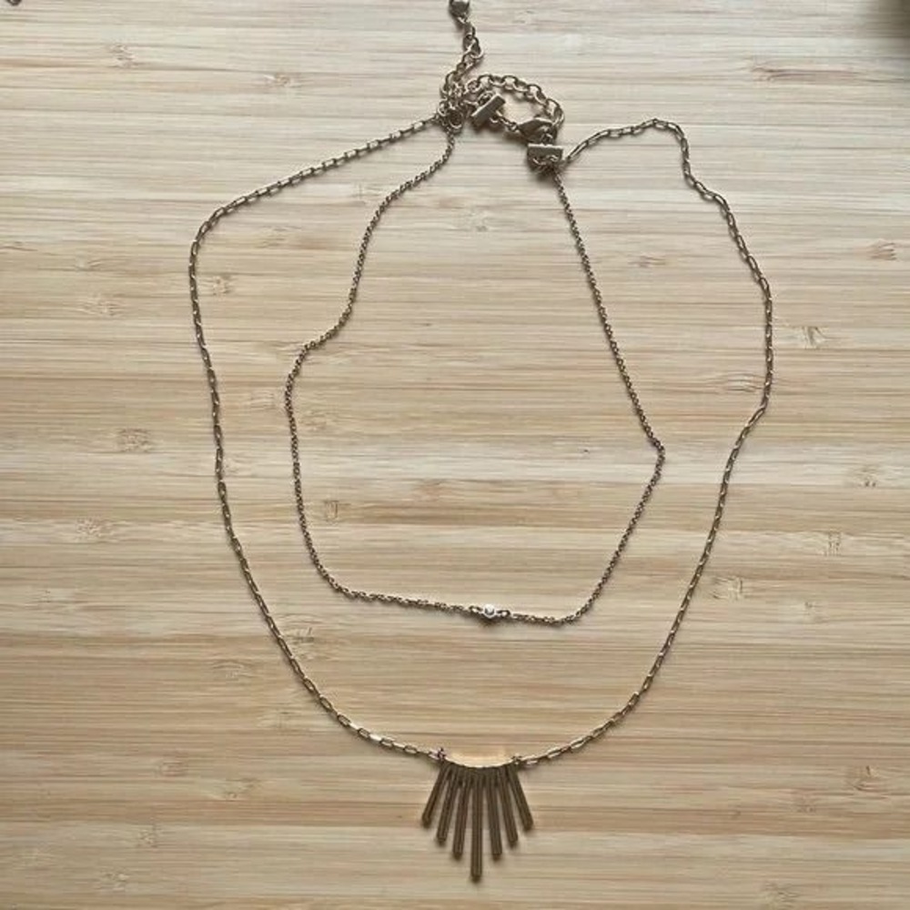 Modern Art Deco‎ Fan Bar Necklace Layered Chain Statement Pendant Jewelry - Picture 4 of 4